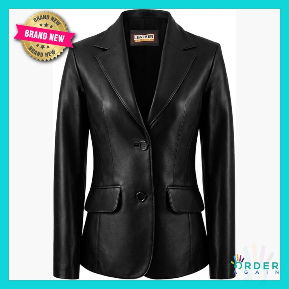 Classic Tailored Lambskin Leather Blazer Jacket Chic Minimal Elegant